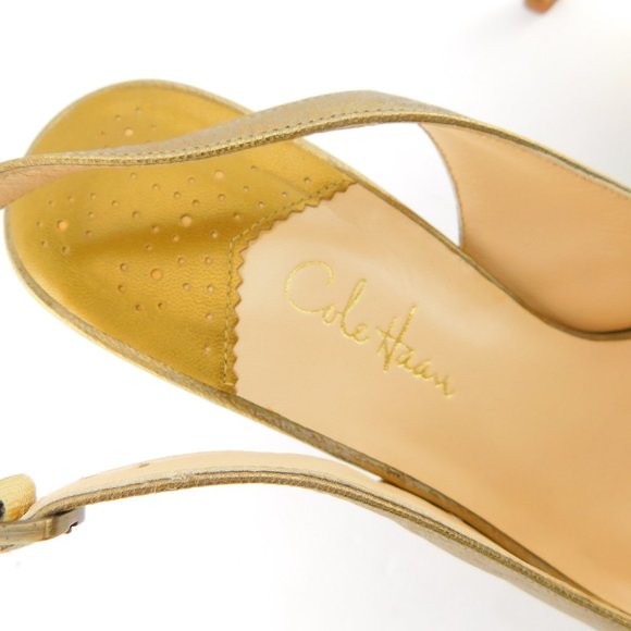 COLE HAAN Nike Air Blush Gold Leather Peep Toe Platform Sling Back Heel Pump 8.5 - Picture 10 of 10